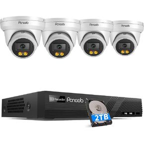 نظام كاميرا أمان 4K PoE، كاميرات برجية IP قبة 4X 8MP سلكية مع اكتشاف مركبة شخص AI للتسجيل المنزلي 24/7، ميكروفون مدمج، وصول عن بعد، 4K 8CH NVR 2TB HDD، PD94CA30408-8M in Kuwait