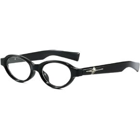 Retro Small Oval Blue Light Glasses for Women Men Thick Frame Eyeglasses Black Nerd Glasses in Saudi Arabia