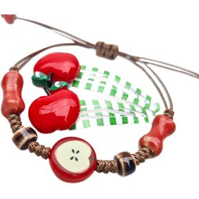 M Miss Misy Apple Ceramic Bracelet for Women Men Adjustable Rope String Bracelets Handmade Woven Cord Bracelets with rhinestone apple clips in Saudi Arabia