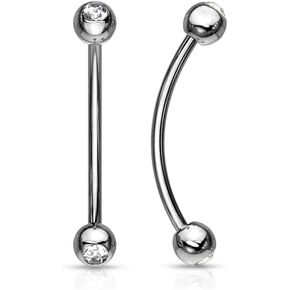 مجموعة من 4 قطع 16 جرام شفافة مزدوجة CZ Gem 316L من الفولاذ المقاوم للصدأ الجراحي طويل عيون الأفعى حلقة ثاقبة اللسان منحني الحديد 3/4 بوصة (18 مم) in Kuwait