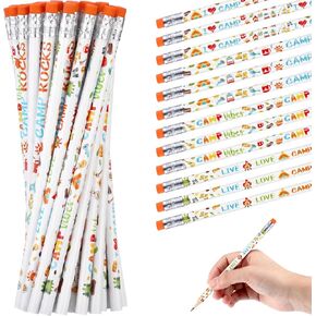 48 قطعة أقلام رصاص للتخييم مع ممحاة أدوات مكتبية سائبة مضحكة VBS الفصول الدراسية اللوازم المدرسية هدية ديكور للتخييم حفلة عيد ميلاد in Kuwait