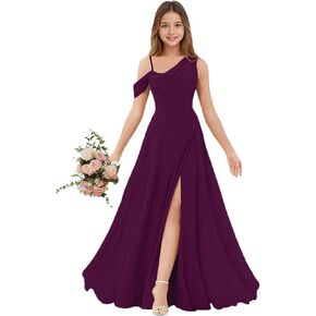 Rlweus Junior Bridesmaid Dresses One Shoulder Chiffon Flower Girl Dress Wedding Pageant Party Gowns for Teen Girls in Kuwait