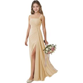 Rlweus Square Neck Junior Bridesmaid Dresses for Teen Girls Formal Dress Pleated Chiffon Flower Girl Dresses for Wedding in Kuwait