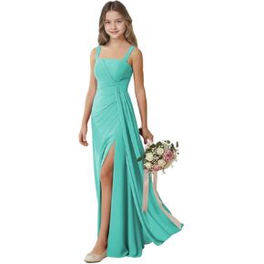Rlweus Square Neck Junior Bridesmaid Dresses for Teen Girls Formal Dress Pleated Chiffon Flower Girl Dresses for Wedding in Saudi Arabia