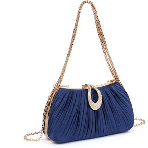 محفظة نسائية من الساتان المطوي، حقيبة سهرة مع مشبك من حجر الراين وسلسلة قابلة للفصل، حقيبة يد رسمية لحفلات الزفاف in Kuwait