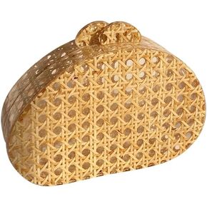 Clear Acrylic Rattan Clutch Oval Beach Bag with Gold Chain Transparant Purse for Woman Vacation Travel Woven Clutch(Fits Phone) in Saudi Arabia