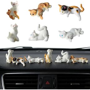 مجموعة ديكور لوحة القيادة على شكل قطة لطيفة مكونة من 6 قطع - إكسسوارات داخلية صغيرة للسيارة من الراتنج، زينة مرآة الرؤية الخلفية المضحكة وديكور مكتب Kawaii للأولاد والبنات، هدية تزيين السيارة العالمية (النمط 3) in Kuwait