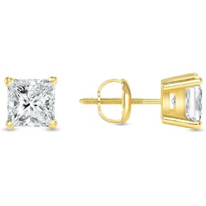 2 Ct Princess Cut Lab Grown Diamond 14K Yellow Gold Stud Earrings Screw Back For Unisex in Saudi Arabia