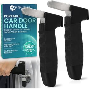 Pack 2 - Car Handle Assist for Elderly Car Door Handle for Elderly Grip & Support Bar, 3 in 1 Car Assist Handle for Elderly with Window Breaker & Seatbelt Cutter (Black) in Saudi Arabia