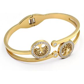 Gold Tree of Life Bangle Bracelet for Women, 18K Gold Plated Stainless Steel Double Layer Spring-Open Bangle, Meaningful Dainty Jewelry Gift for Mom Wife in Saudi Arabia