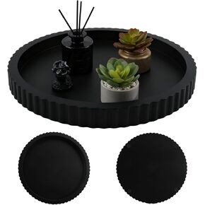 صينية ديكور لطاولة القهوة مقاس 11 بوصة، صواني تقديم ديكور منزلي خرسانية مستديرة سوداء لطاولة مميزة، طاولة وحدة التحكم للمطبخ، غرفة المعيشة، ديكور المنزل (أسود) in Kuwait