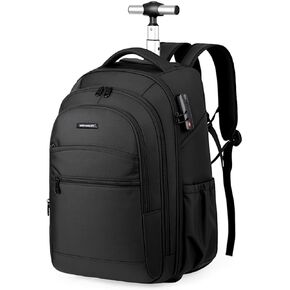 Rolling Backpack, 17 inch Laptop Backpack with Wheels, Carry on Luggage Business Bag with USB Charging Port, Combination Lock, Travel Roller Backpack in Kuwait