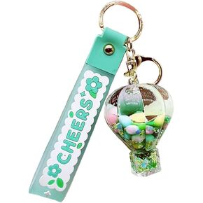 Cute Hot Air Balloon Quicksand Keychain Creative Green Liquid Motion Rainbow Bean Keyring Schoolbag Pendant for Kids in Saudi Arabia