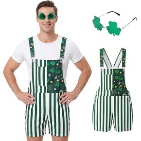 St Patricks Day Overalls Set,Irish Green Overalls mit Shamrock Glasses,St Patricks Day Costumes for Men Women in Kuwait