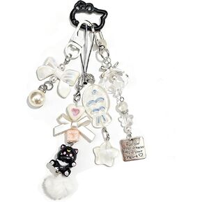 Floette Kawaii القط المفاتيح مجموعة سحر Y2K الجمالية لطيف القط حقيبة إكسسوارات جذابة القلب القوس قلادة in Kuwait