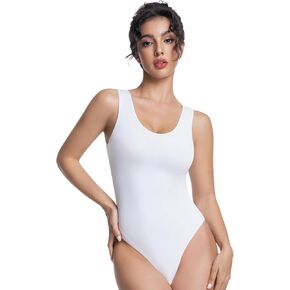 Sleeveless Bodysuit for Women Scoop Neck Backless Double Lined Thong Bodysuit Basic Tank Top going out S-XXL in Saudi Arabia