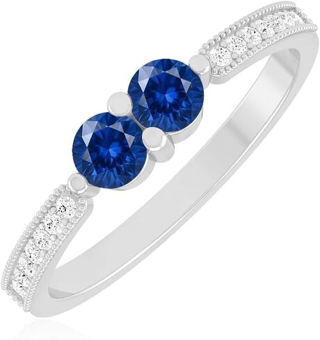 Two Stone Blue Sapphire Ring for Women in 14K Gold or 925 Sterling Silver – Natural Blue Sapphire with Lab-Grown Diamond Accents – Double Stone Promise Ring – September Birthstone Jewelry Gift in Saudi Arabia