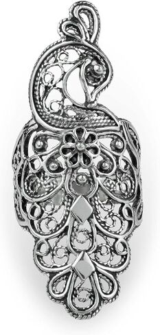 Filigranist Sterling Silver Filigree Peacock/Butterfly/Dragonfly Women Statement Ring in Saudi Arabia