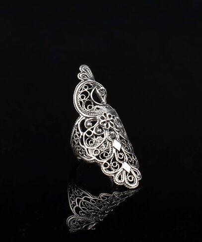Filigranist Sterling Silver Filigree Peacock/Butterfly/Dragonfly Women Statement Ring in Saudi Arabia