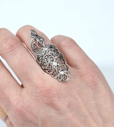Filigranist Sterling Silver Filigree Peacock/Butterfly/Dragonfly Women Statement Ring in Saudi Arabia
