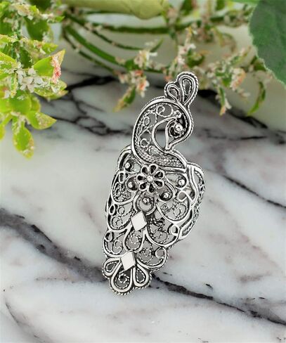 Filigranist Sterling Silver Filigree Peacock/Butterfly/Dragonfly Women Statement Ring in Saudi Arabia