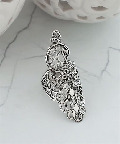 Filigranist Sterling Silver Filigree Peacock/Butterfly/Dragonfly Women Statement Ring in Saudi Arabia