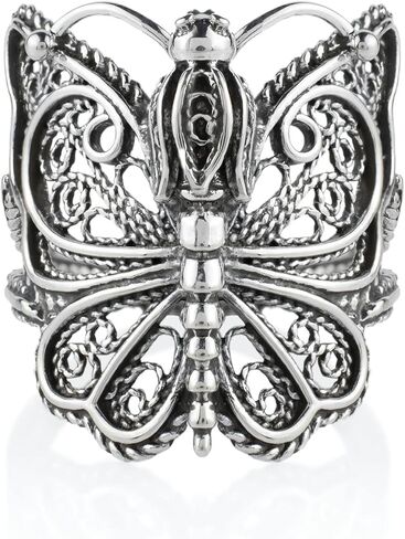 Filigranist Sterling Silver Filigree Peacock/Butterfly/Dragonfly Women Statement Ring in Saudi Arabia