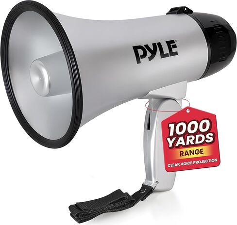 PYLE-PRO مكبر صوت محمول مكبر صوت Siren Bullhorn - مدمج ويعمل بالبطارية بقوة 20 وات، ميكروفون، وضعين، صوت PA ومقبض قابل للطي للتشجيع واستخدام الشرطة - PMP23SL (فضي) in Saudi Arabia