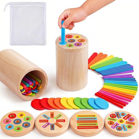 Wooden Montessori Toys for 1, 2,3 Year Old: 3 in 1 Fine Motor Skills Juguetes, Learning Color Matching Sorting Sensory - for Toddlers 15,18,24 Month in Saudi Arabia
