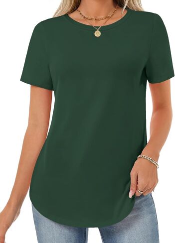 Womens Cotton Tops Short Sleeve Summer Crew Neck Basic Shirts Loose Fit Tee Casual Tunic Tops Curved Hem in Saudi Arabia
