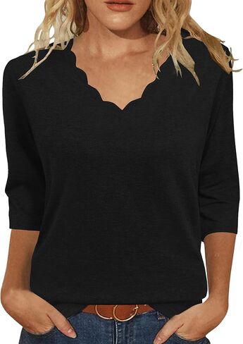 JomeDesign Womens Summer Tops 3/4 Sleeve Casual Dressy Shirts V Neck Loose Fit Blouses in Saudi Arabia