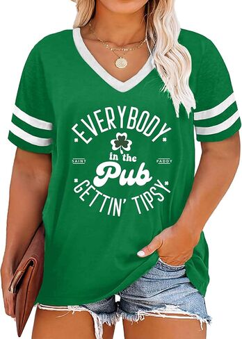 St Patricks Day Shirt Women Plus Size St. Patrick Day Tshirt Shamrock V Neck T Shirt Lucky Irish Tops in Kuwait