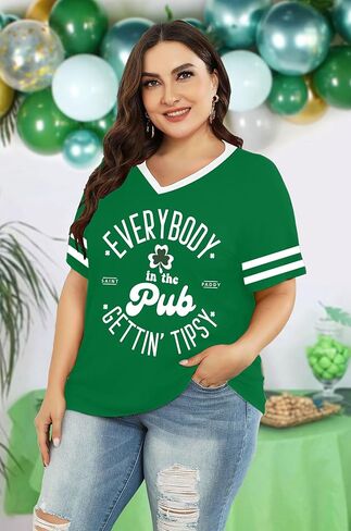 St Patricks Day Shirt Women Plus Size St. Patrick Day Tshirt Shamrock V Neck T Shirt Lucky Irish Tops in Kuwait
