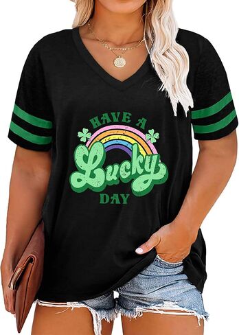 St Patricks Day Shirt Women Plus Size St. Patrick Day Tshirt Shamrock V Neck T Shirt Lucky Irish Tops in Kuwait
