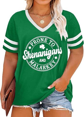 St Patricks Day Shirt Women Plus Size St. Patrick Day Tshirt Shamrock V Neck T Shirt Lucky Irish Tops in Kuwait