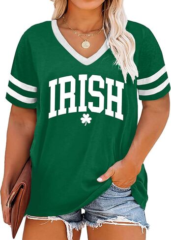 St Patricks Day Shirt Women Plus Size St. Patrick Day Tshirt Shamrock V Neck T Shirt Lucky Irish Tops in Kuwait