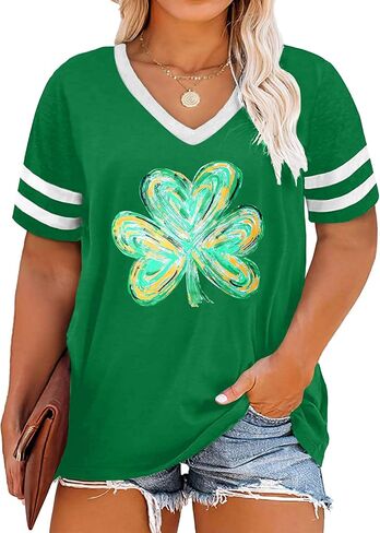 St Patricks Day Shirt Women Plus Size St. Patrick Day Tshirt Shamrock V Neck T Shirt Lucky Irish Tops in Kuwait