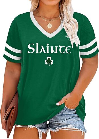 St Patricks Day Shirt Women Plus Size St. Patrick Day Tshirt Shamrock V Neck T Shirt Lucky Irish Tops in Kuwait
