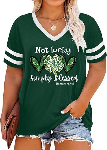St Patricks Day Shirt Women Plus Size St. Patrick Day Tshirt Shamrock V Neck T Shirt Lucky Irish Tops in Kuwait
