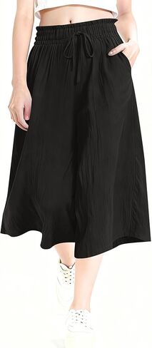 Rapbin Wide Leg Capri Pants for Women Gingham Striped Culottes Flowy Elastic Waist Cropped Palazzo Pants with Pockets in Saudi Arabia