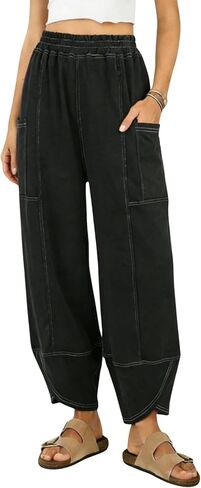 سراويل رياضية نسائية واسعة الساق كاجوال عالية الخصر فضفاضة سراويل سفر مع جيوب in Kuwait