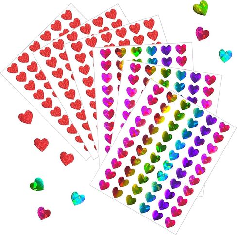 2400 قطعة من ملصقات القلب اللامعة الصغيرة مقاس 0.5 بوصة، ملصق قلوب ثلاثية الأبعاد صغيرة للأطفال مخطط مكافآت الفصل الدراسي، ملصقات حب حمراء قزحية صغيرة لتقويم مغلف عيد الحب in Kuwait