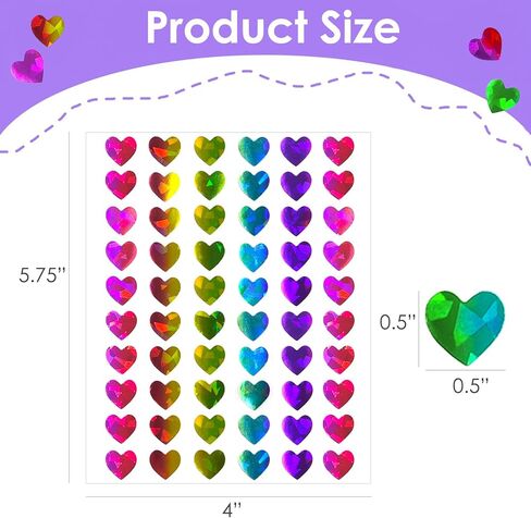 2400 قطعة من ملصقات القلب اللامعة الصغيرة مقاس 0.5 بوصة، ملصق قلوب ثلاثية الأبعاد صغيرة للأطفال مخطط مكافآت الفصل الدراسي، ملصقات حب حمراء قزحية صغيرة لتقويم مغلف عيد الحب in Kuwait