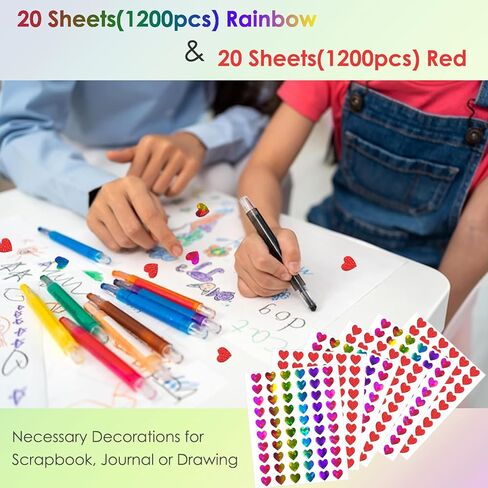 2400 قطعة من ملصقات القلب اللامعة الصغيرة مقاس 0.5 بوصة، ملصق قلوب ثلاثية الأبعاد صغيرة للأطفال مخطط مكافآت الفصل الدراسي، ملصقات حب حمراء قزحية صغيرة لتقويم مغلف عيد الحب in Kuwait