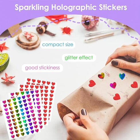 2400 قطعة من ملصقات القلب اللامعة الصغيرة مقاس 0.5 بوصة، ملصق قلوب ثلاثية الأبعاد صغيرة للأطفال مخطط مكافآت الفصل الدراسي، ملصقات حب حمراء قزحية صغيرة لتقويم مغلف عيد الحب in Kuwait