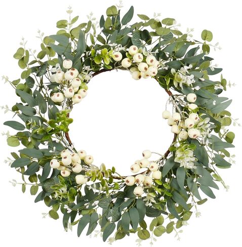 Super Holiday Eucalyptus Wreaths for Front Door, 18 Inch Artificial Green Spring Summer Front Door Wreaths Decor with Big Berries, for Home Farmhouse Porch Wall Outdoor Decorations. in Kuwait