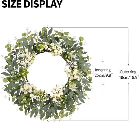 Super Holiday Eucalyptus Wreaths for Front Door, 18 Inch Artificial Green Spring Summer Front Door Wreaths Decor with Big Berries, for Home Farmhouse Porch Wall Outdoor Decorations. in Kuwait