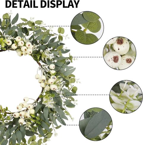Super Holiday Eucalyptus Wreaths for Front Door, 18 Inch Artificial Green Spring Summer Front Door Wreaths Decor with Big Berries, for Home Farmhouse Porch Wall Outdoor Decorations. in Kuwait