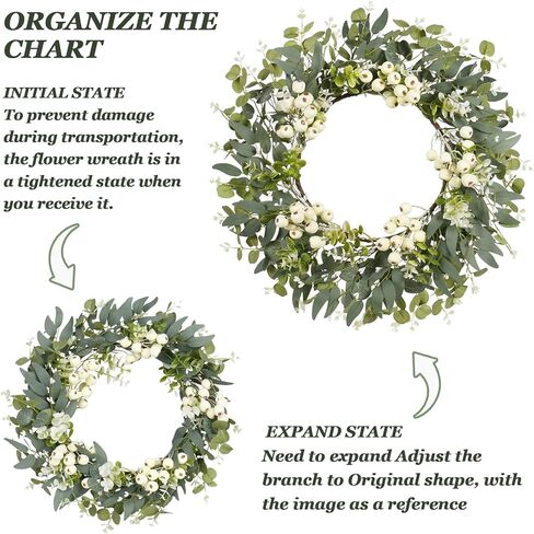 Super Holiday Eucalyptus Wreaths for Front Door, 18 Inch Artificial Green Spring Summer Front Door Wreaths Decor with Big Berries, for Home Farmhouse Porch Wall Outdoor Decorations. in Kuwait