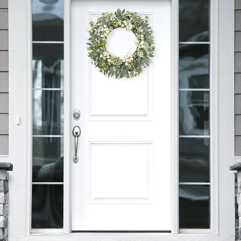 Super Holiday Eucalyptus Wreaths for Front Door, 18 Inch Artificial Green Spring Summer Front Door Wreaths Decor with Big Berries, for Home Farmhouse Porch Wall Outdoor Decorations. in Kuwait